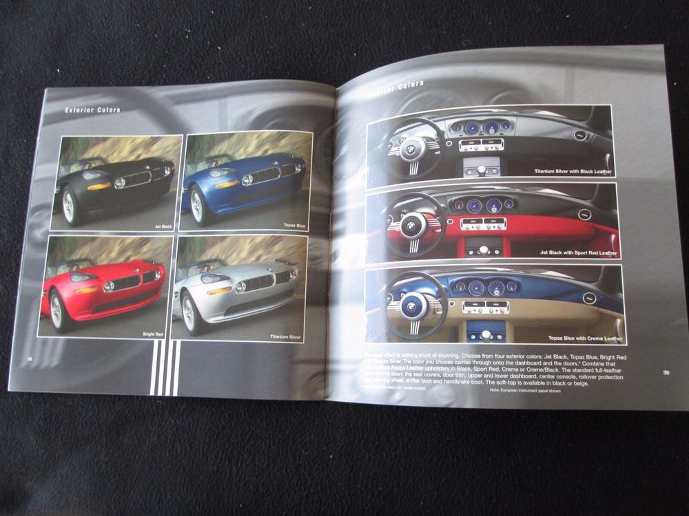 colors page from 2000 BMW Z8 brochure