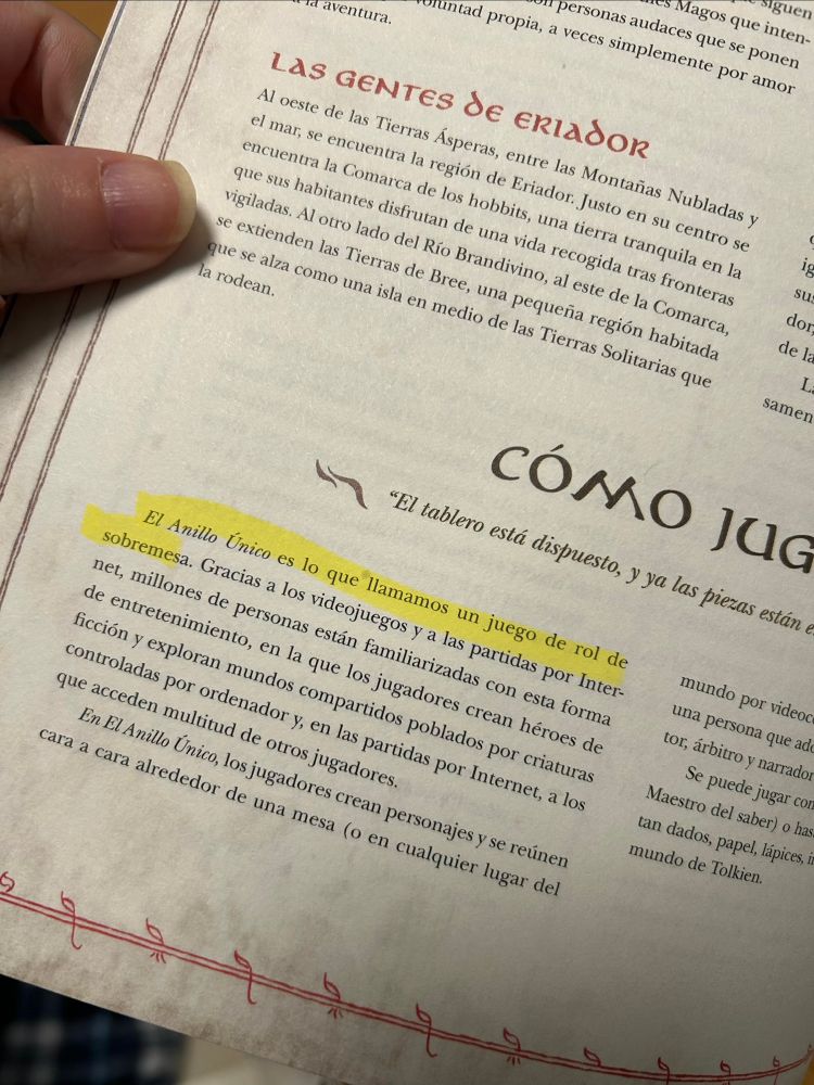 “el anillo unico es lo que llamamos un juego de rol de sobremesa”