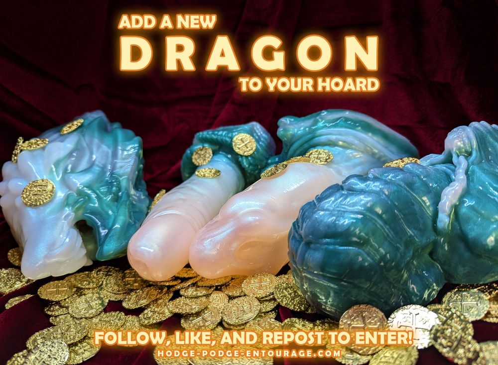 A quartet of dragon sex toys on a pile of gold coins