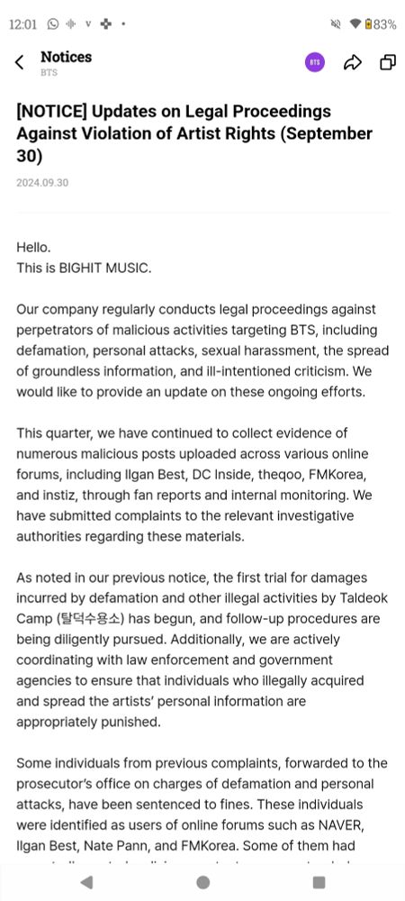 Screenshot of the notice. Copy-pasting in the reply section.