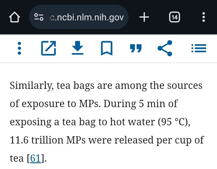 A study by NIH that says 5 minutes of exposing a tea bag to hot water can release 11.6 trillion MPs