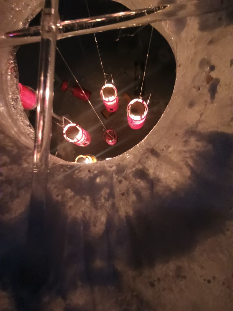 Looking into a large ice lantern 
