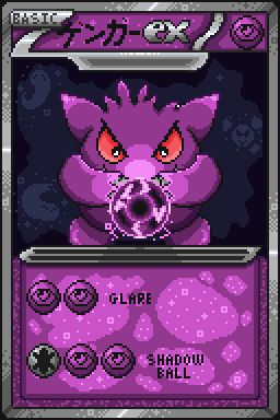 A gengar EX Pokemon card, made in pixel art 