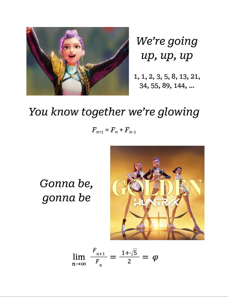 A poster. First, an image of Rumi from KPop Demon Hunters, with her armed raised as she sings. A lyric—