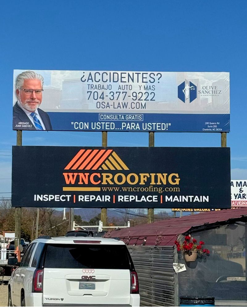 WNC Roofing Billboard in Asheville, NC