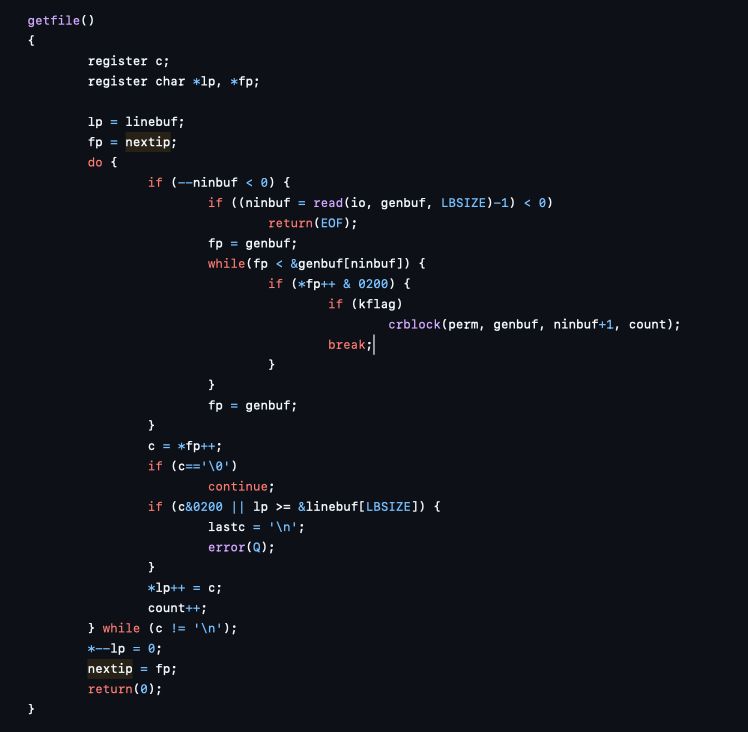 some code from the unix ed.c
