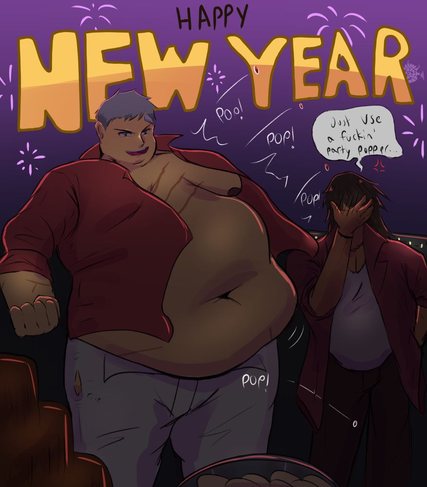 akihiko bursting his shirt to celebrate the new year. shinjiro definitely isn’t into it he’s super embarrassed (totally)