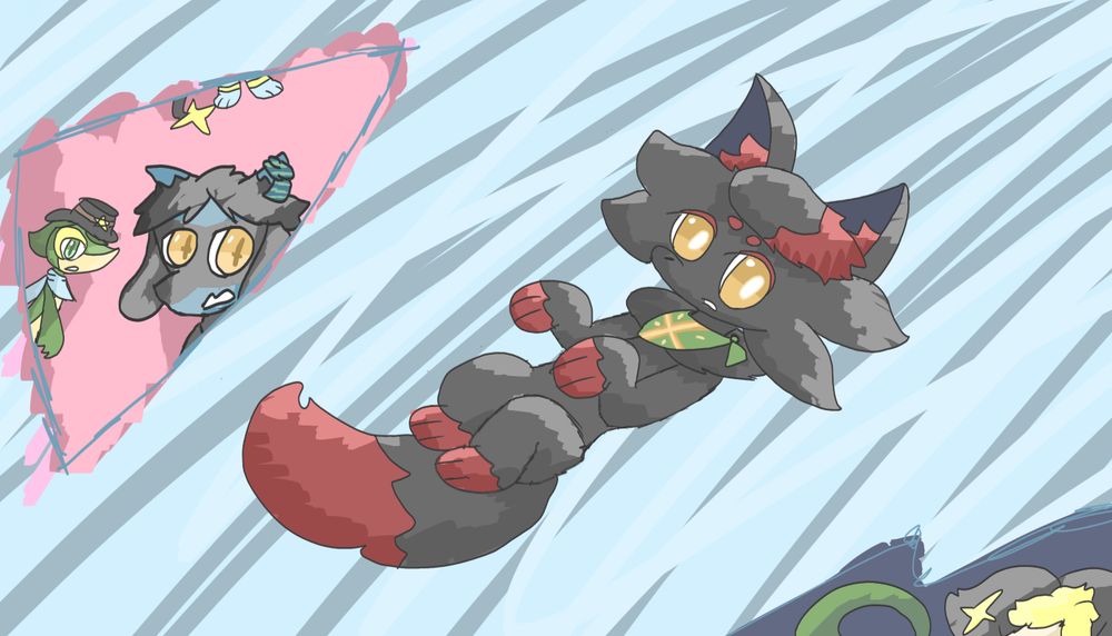 the current refined piece. Features a Zorua swimming through the flow of time and seeing the past and future