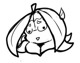 A simple black and white digital doodle of my mascot Octopeach looking dumbfounded with a sweatdrop.