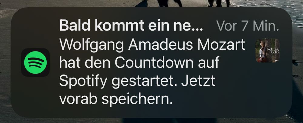 Spotify Mitteilung dass Wolfgang Amadeus Mozart einen Countdown gestartet hat