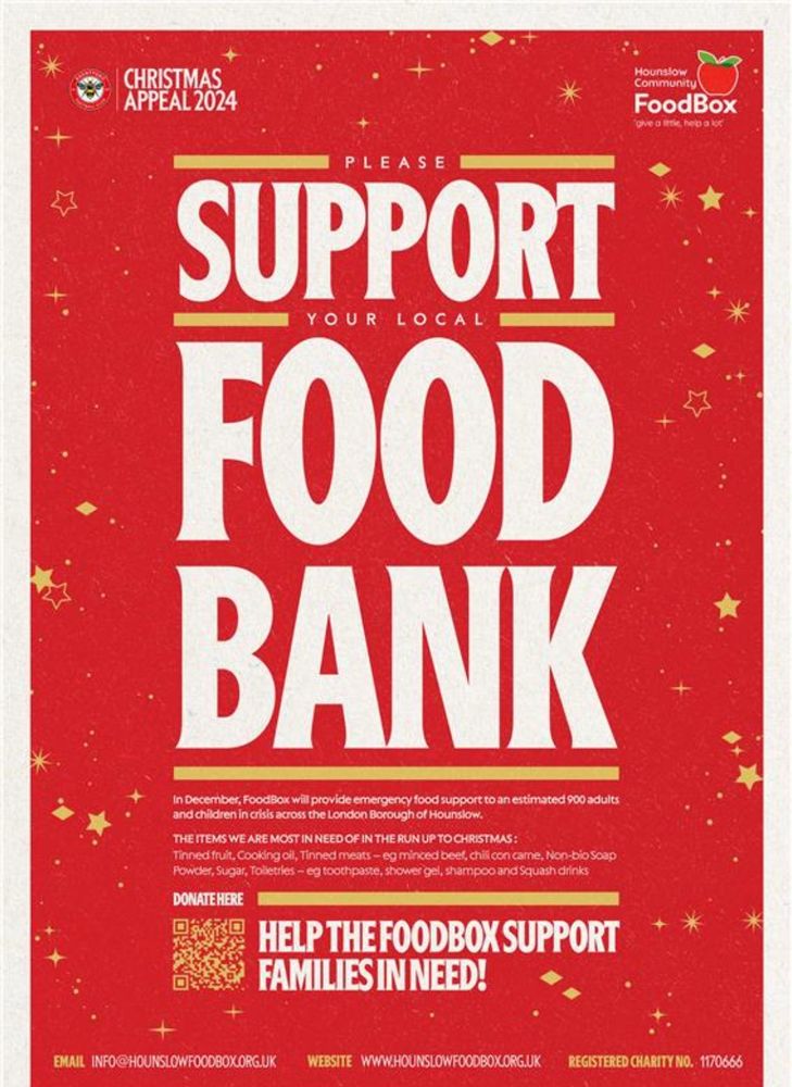 Red poster with words ‘support the food bank’ 