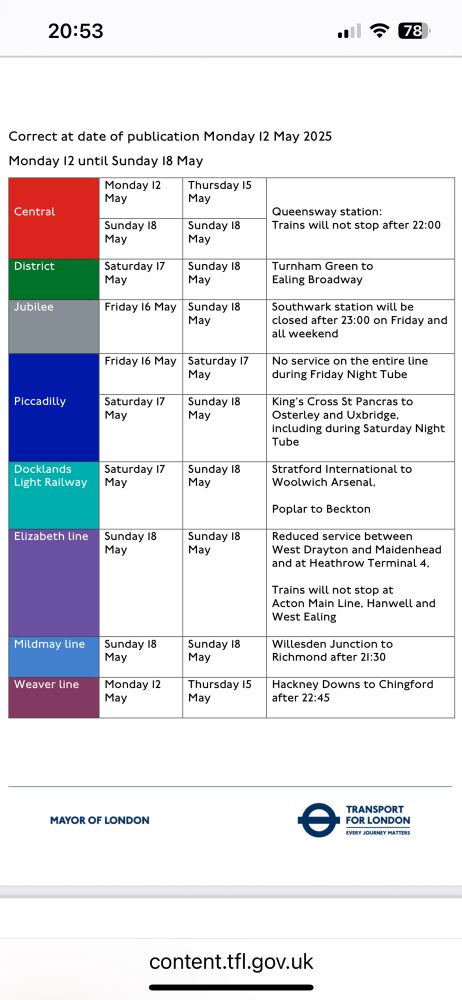 TFL underground service changes 