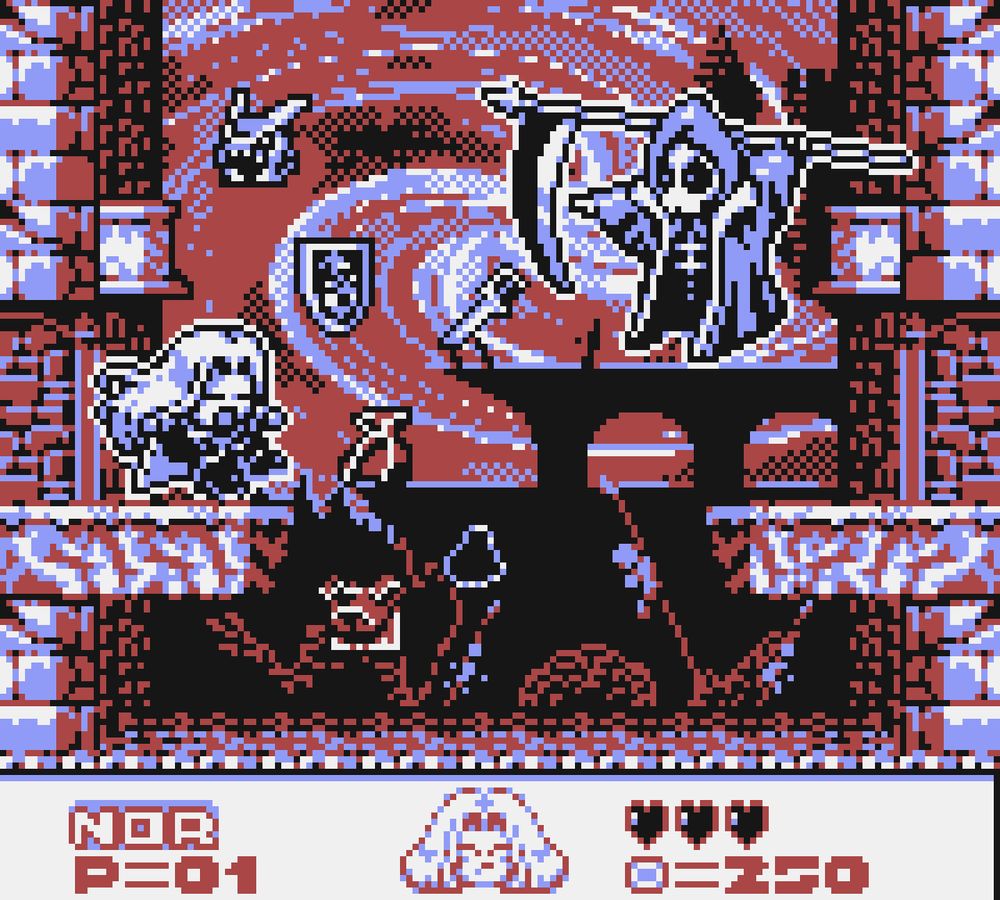 A recreation of the death scene in the beginning of Castlevania SOTN in a GB style, akin to Kid Dracula. In a alternate color palette.
