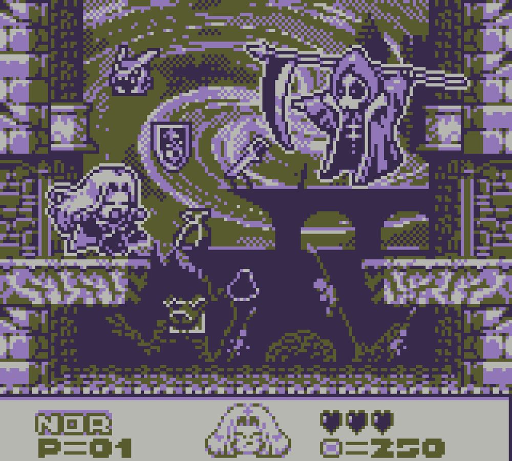 A recreation of the death scene in the beginning of Castlevania SOTN in a GB style, akin to Kid Dracula. In a alternate color palette.