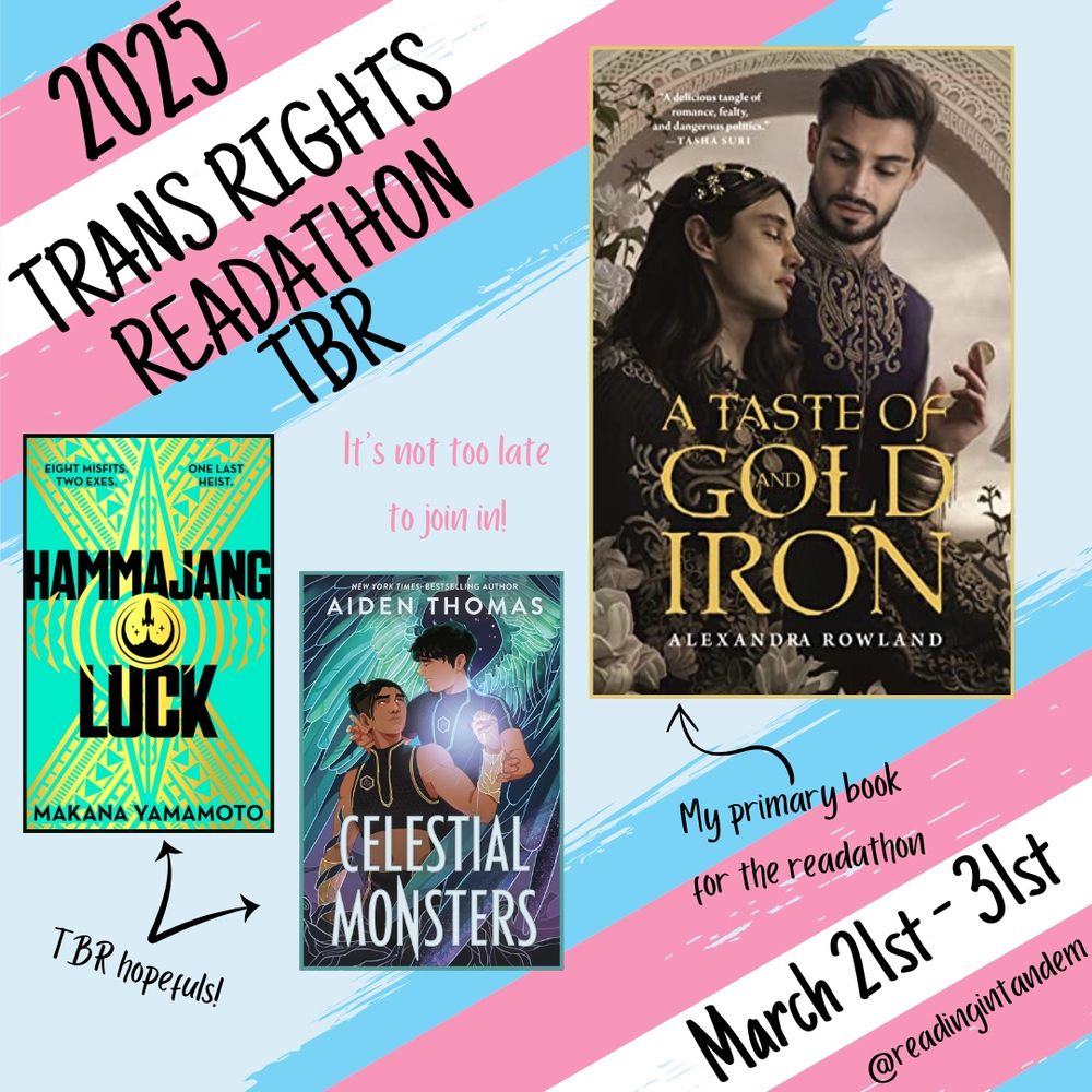 Books Featured:
A Taste of Gold & Iron - Alexandra Rowland
Hammajang Luck - Makana Yamamoto
Celestial Monsters - Aiden Thomas 