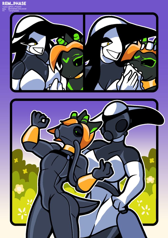 A continuation, Luka notices the rag. Before he can get a proper look it is forced to his mouth as Nova holds his head in place as the Noctide can only wince under the chloroform’s effect. The final panel shows a very sedated Luka, imprisoned in a latex catsuit, fitted with a harness as gas from a canister is being pumped into a newly fitted gas mask. Nova also has one that blocks her once bright and sunny expressions.