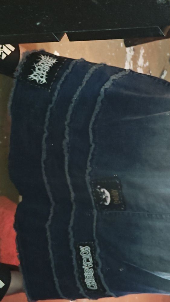 Me wearing the skirt with the three patches displayed. 