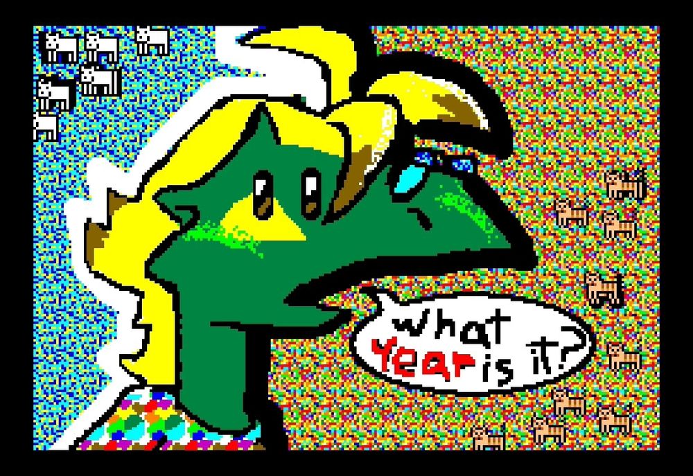 A bewildered Kompy asking "What year is it?" at the fact this was drawn on Mario Paint (a SNES art-making game) with a Switch 2 (a significantly newer console than a SNES).

...Did Kompy even *exist* when I first started drawing on Mario Paint so many decades ago...?