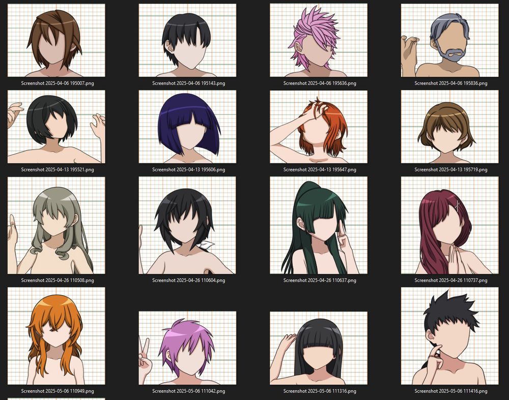thumbnail images of 2D character illustrations, vector art, showing bust of head to upper chest, no facial features