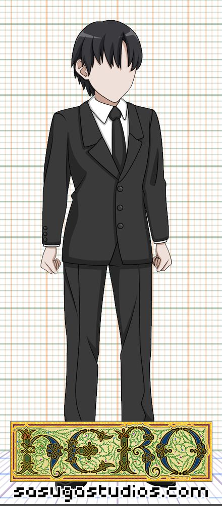 2D vector illustration of a character sprite, middle aged man in a dark suit