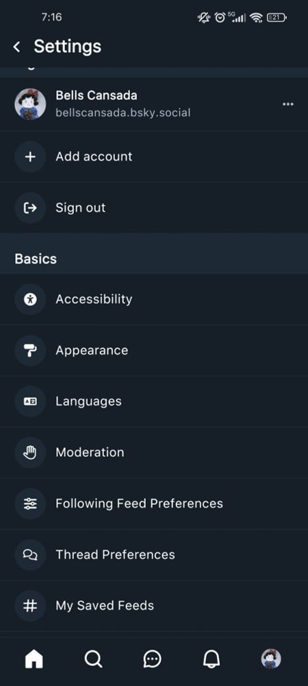 Print da tela de configurações do menu. Na parte de "Básico", a primeira opção é acessibilidade