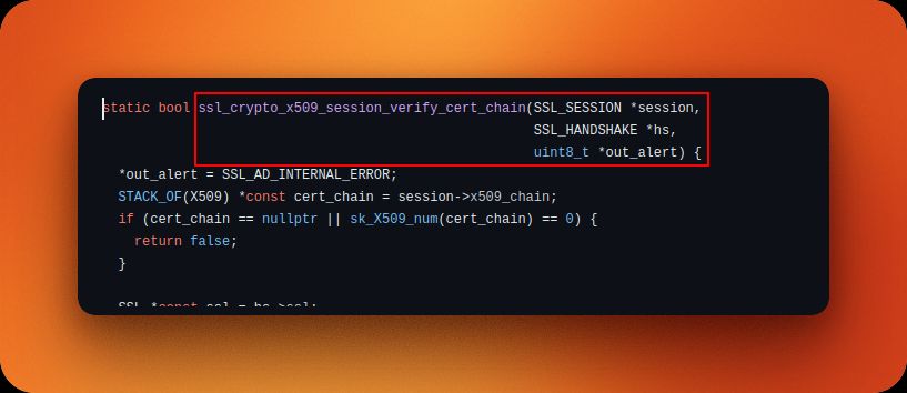 A screenshot of code from BoringSSL's certificate validation function.