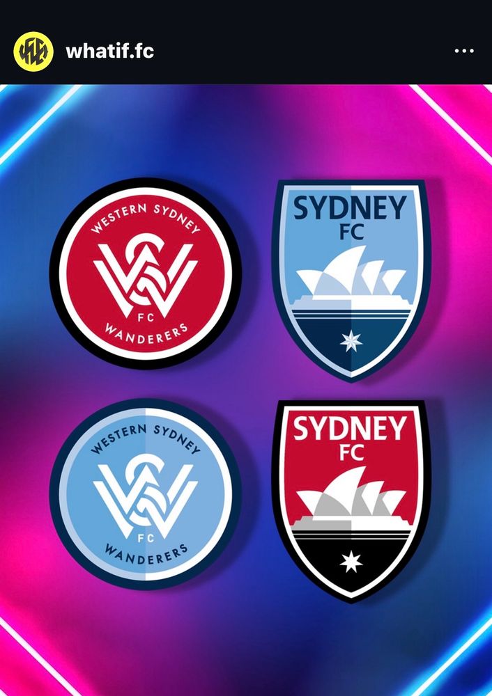 the Instagram account @whatif.fc posted an image of the Western Sydney Wanderers logo in Sydney FC colours, and vice versa 🤣