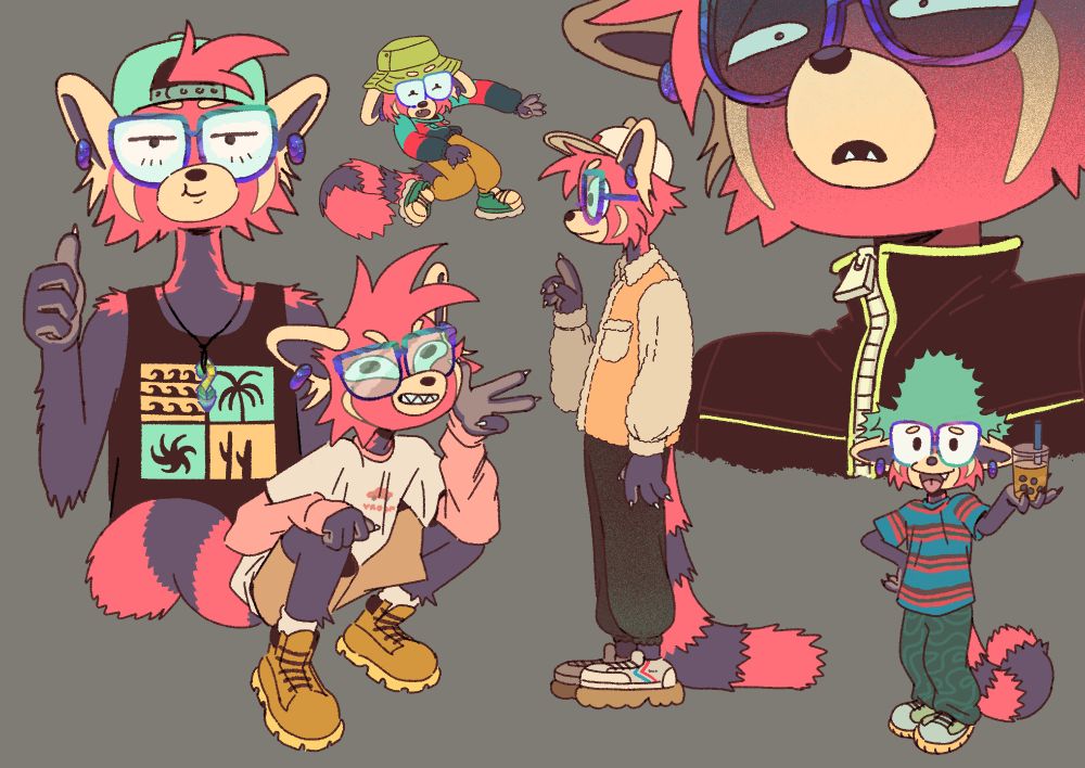 a page with drawings of a stylish red panda
