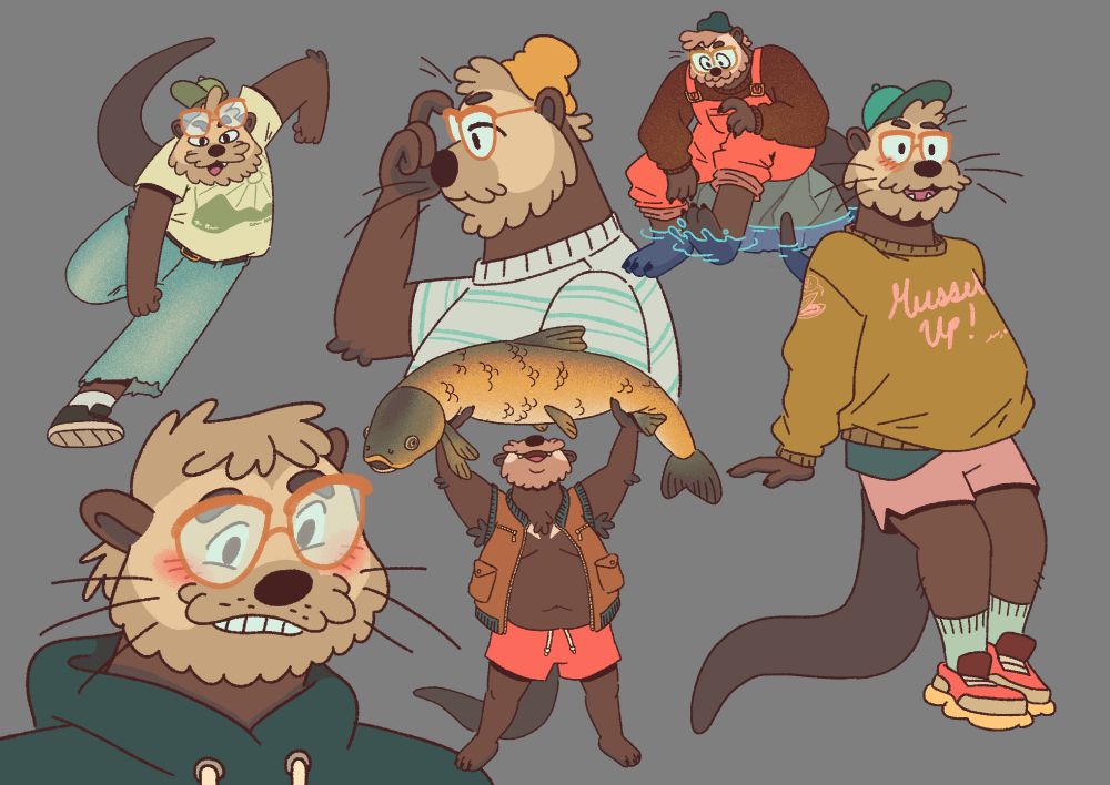 a friendly looking otter fellow. he blushes a lot! text on yellow sweater reads "Mussel Up!"