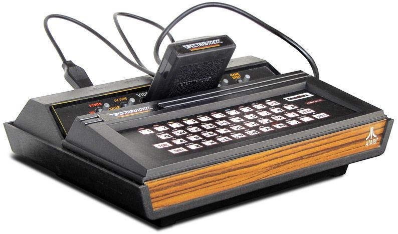 A keyboard plugged into an atari 2600 games console