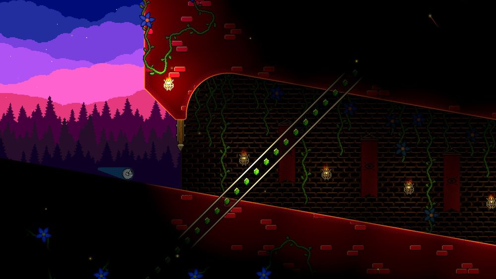 Screenshot of Pinball Spire showing the ball rolling through a gate to enter the spire.