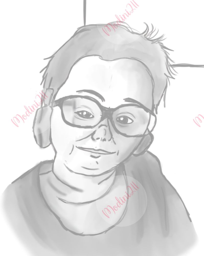 Modini's self-portrait at age 32. It's in greyscale.