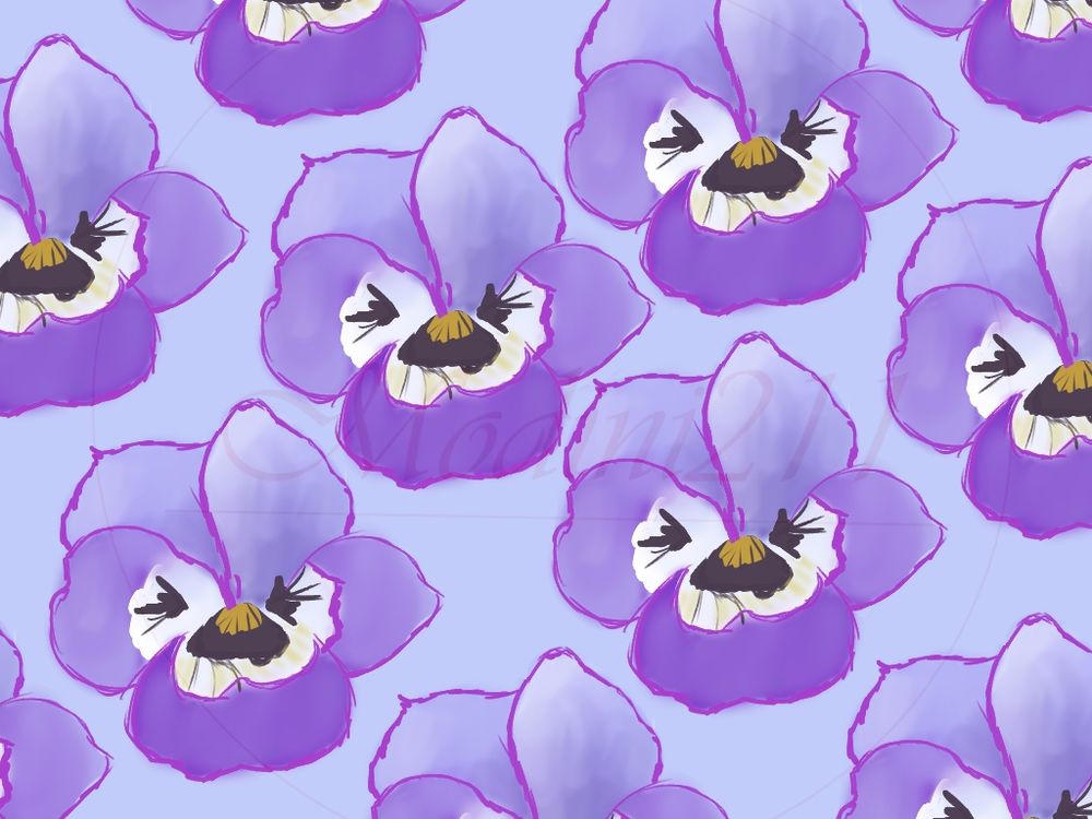 Some pansies on a periwinkle background.