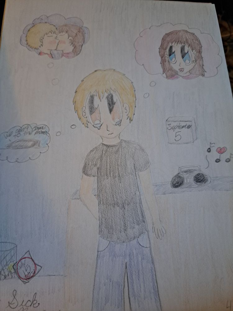 Art based on the song So Sick. The man is crying and thinking of the good times he had with his girl.
