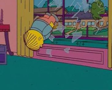 Simpsons diving through the window meme