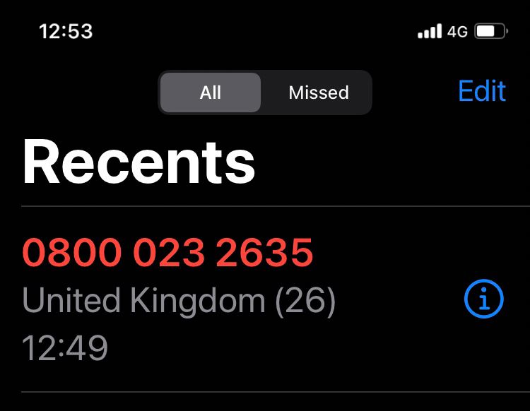 A screenshot from Rachel’s phone call history showing that she has missed 26 - yes twenty-six - calls from the DWP in the last 4 minutes