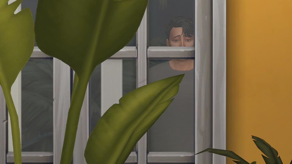 Carver looking in the window of Isabela and Merrill's bedroom...