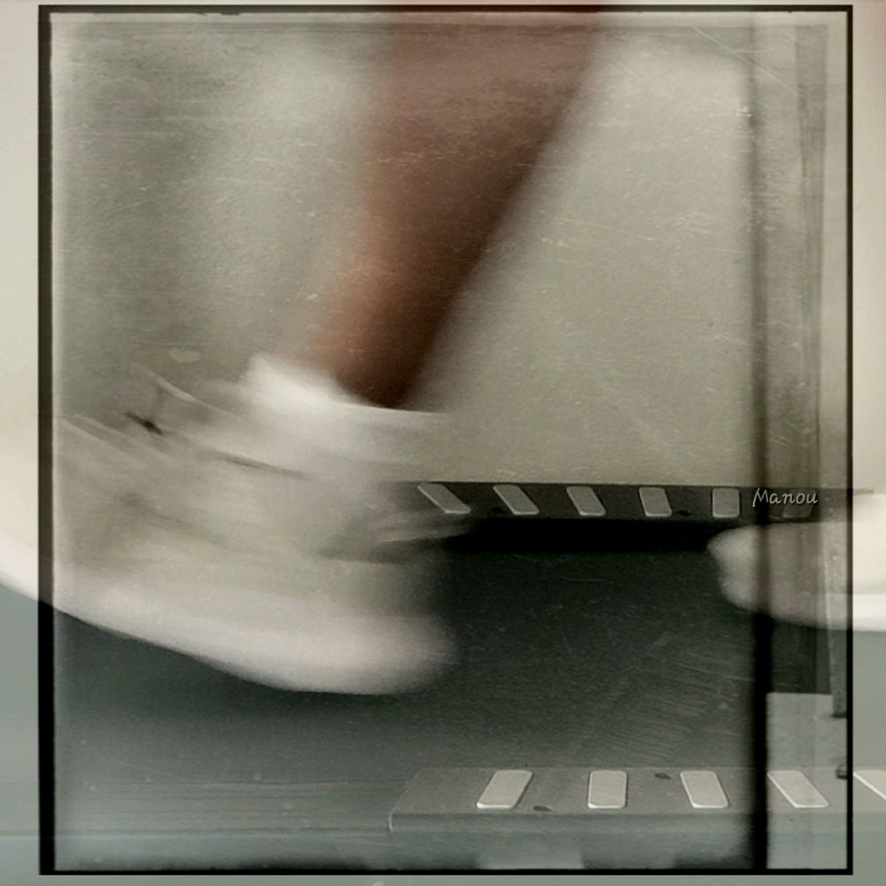Photograph of foot movement while walking. 