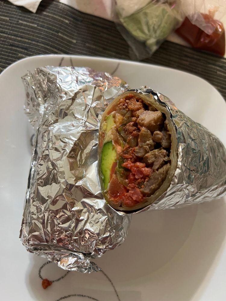 A burrito cut in half!