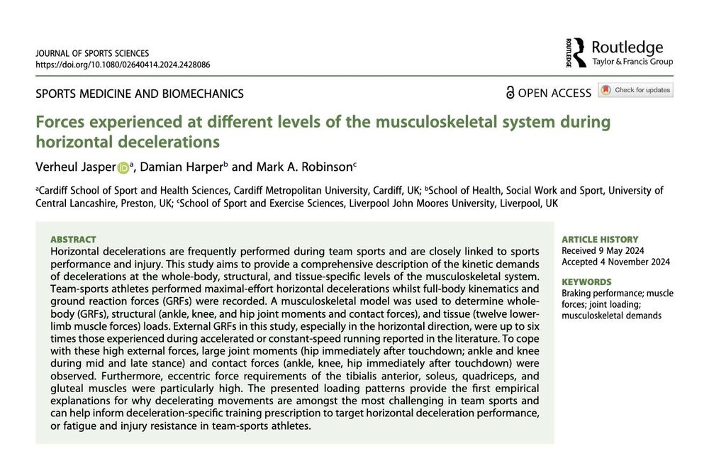 Front page of the published article - Forces experienced at different levels of the musculoskeletal system duringhorizontal decelerations