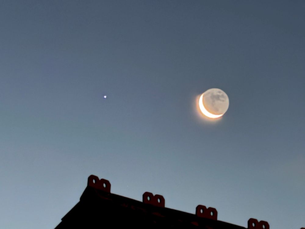 Spica rises with the Moon at dawn, so the winter solstice is not too far away 🌄 ⭐ 🌘