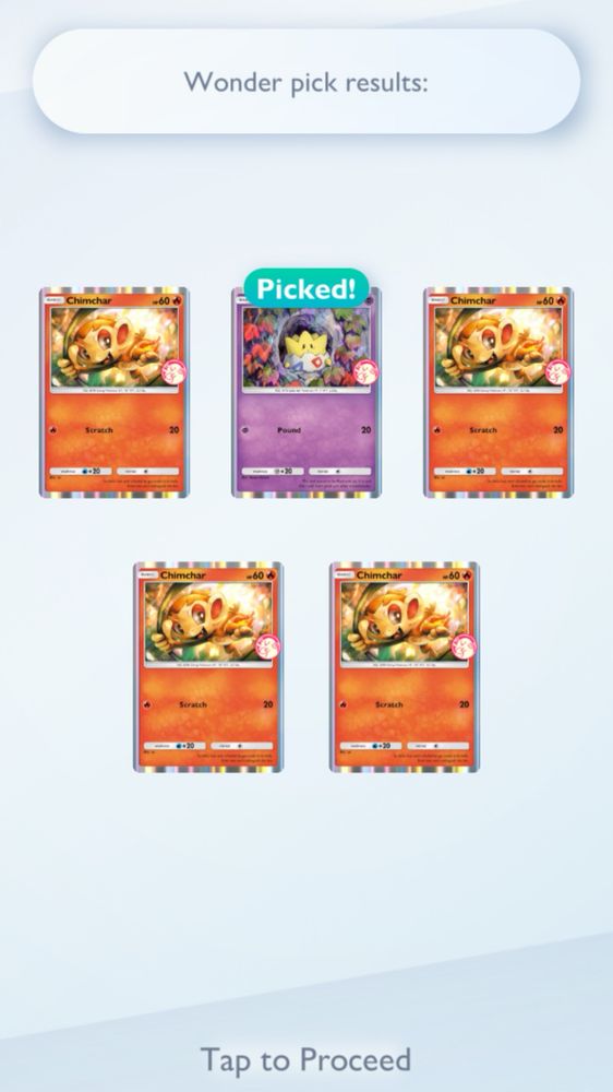 wonder pick results: picked the one promo Togepi amidst 4 promo Chimchars
