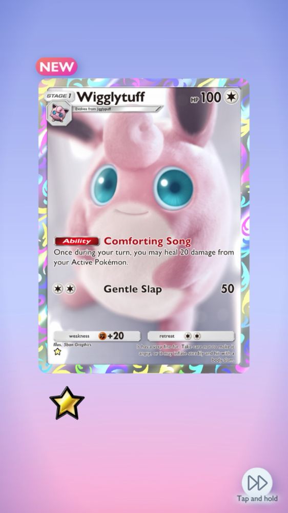 Horrifying full art Wigglytuff card from Shining Revelry set on Pokemon TCG Pocket. It’s photorealistic and unsettling. Why is it looking directly at me like that?
