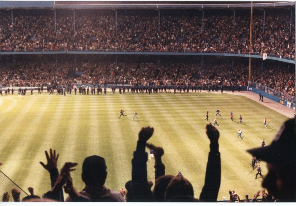 The view from the bleachers at Tiger Stadium, for the 1984 Detroit Tigers Game 3 playoff sweep of the Kansas City Royals.