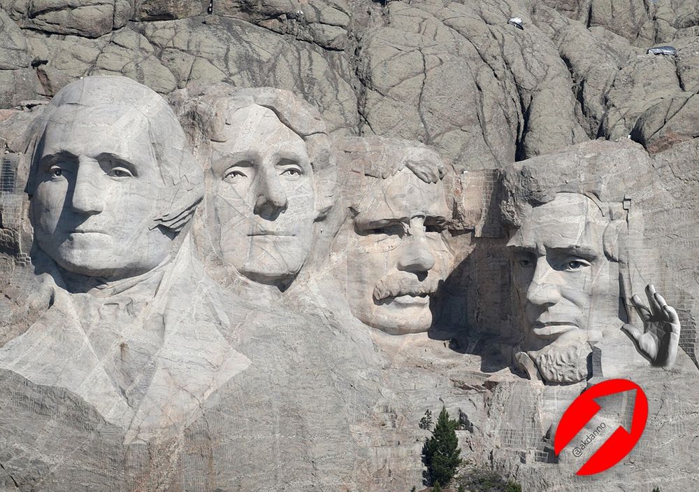 Mt. Rushmore, with the addition of a bust of trump. Well, okay, there wasn't enough mountain left for his big head but there was plenty of material (excessive beyond the need) to include trump's most prominent and symbolic image, his exceptionally tiny hands.