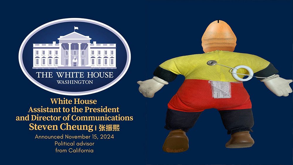 White House Assistant to the president and director of communications
Steven Cheung
Announced November 15, 2024
Political advisor from California

Cheung is depicted as a wind-up doll (complete with 10 different childish insults), his fat bald head appearing to represent his dickhead personality.