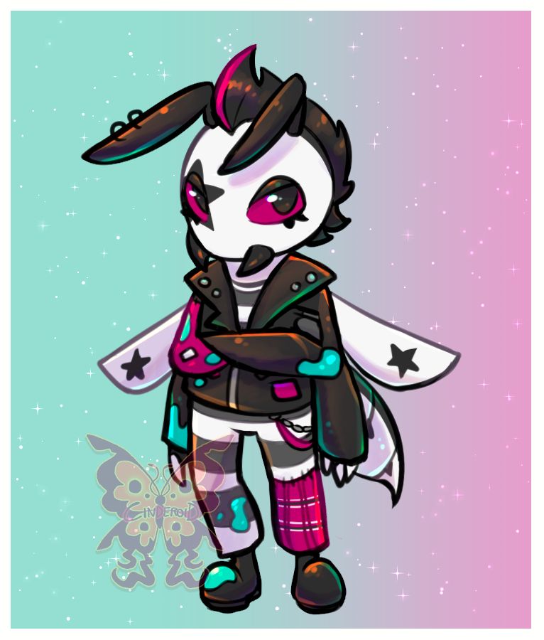 Image shows an illustration of an anthropomorphic wasp that's wearing a leather jacket and stripey pants. She has her arms crossed and is looking towards the viewer.