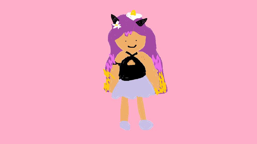 A scuffed drawing of Moon's model drawn with a mouse and her left hand.