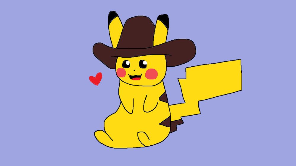 A scuffed drawing of Pikachu in a cowboy hat.