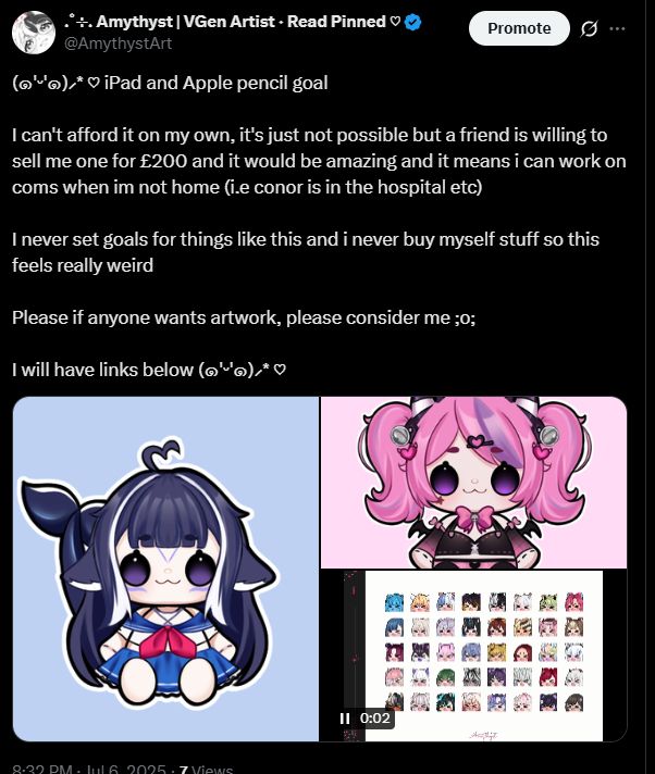 (๑'ᵕ'๑)⸝* ♡ iPad and Apple pencil goal

I can't afford it on my own, it's just not possible but a friend is willing to sell me one for £200 and it would be amazing and it means i can work on coms when im not home (i.e conor is in the hospital etc)

I never set goals for things like this and i never buy myself stuff so this feels really weird

Please if anyone wants artwork, please consider me ;o;

I will have links below (๑'ᵕ'๑)⸝* ♡